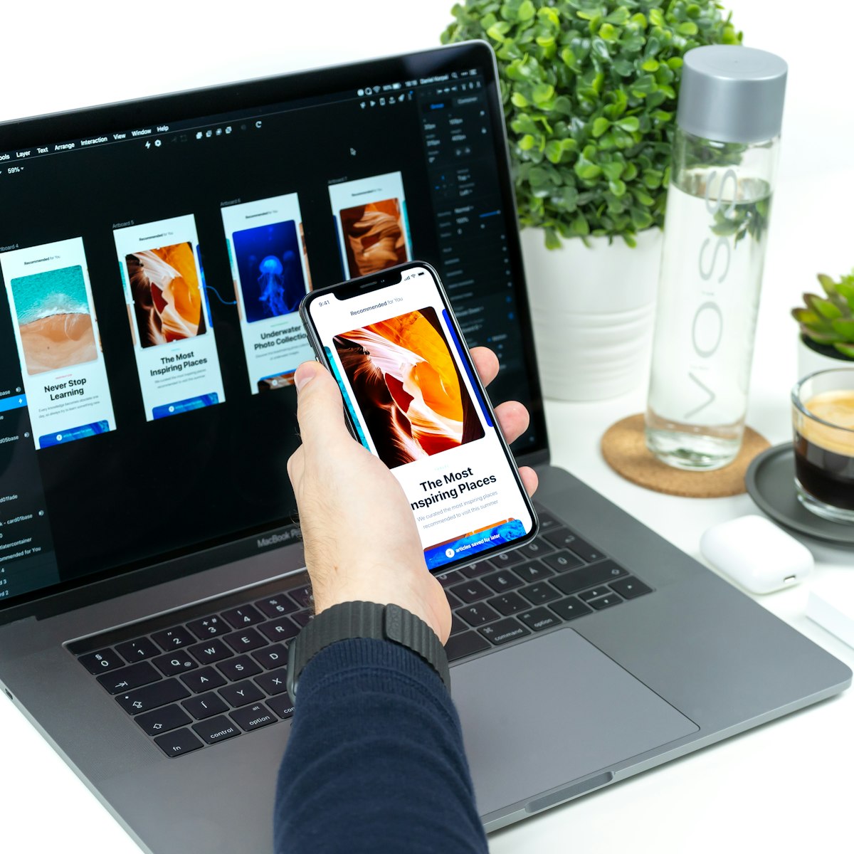 Designer creating animation sequences for website interactions